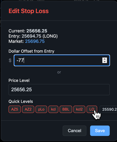 Edit stop loss dialog